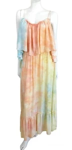Damen Boho Batik Schulterfrei Maxikleid Gr. Medium Fließend Rüschen Top NEU - Bild 1 von 14