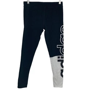 Adidas Leggings Stretch Pants Girls XL Black White Stretch Spellout - Picture 1 of 7