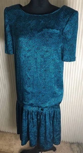 Imagnin Vintage VALENTINO Boutique  Black Blue White Red Dot Dress sz 12 - Picture 1 of 12