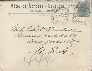 1900 Italy Cover - 'Cava dei Tirren' Cancel to New York City Hotel - Picture 1 of 2