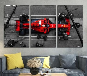 Racing red car canvas or poster print Supercar Formula 1 wall decor Pit stop art - Picture 1 of 16