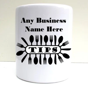 PERSONALISED CAFE RESTAURANT FOOD TIP JAR TIP POT PRINT CERAMIC MONEY BOX POT - Picture 1 of 4