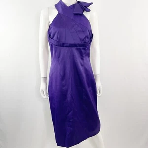 Karen Millen Purple Cocktail Sheath Dress Size 12 Satin Sleeveless Halter NEW - Picture 1 of 12