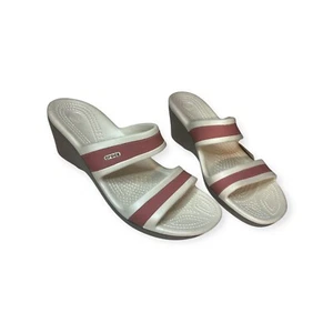 Crocs Shima PLATEAUSANDALEN DOPPELRIEMEN KEILABSATZ PINK WEISS PILZ NEU OHNE ETIKETT GRÖSSE 11 - Bild 1 von 3