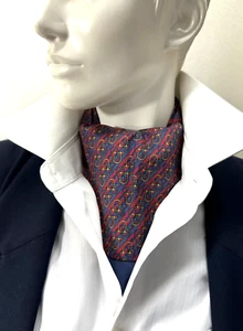 Corbata Hermes Ascot 100% Seda ""patrón herradura"" azul marino rojo oro #4211 - Imagen 1 de 6