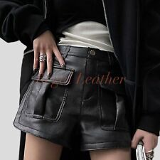 Women Real Leather Shorts Lambskin Evening Club Wear Black Sexy Shorts