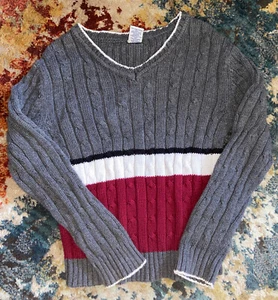 Gymboree Vintage 2002 All Aboard Holiday Gray Red White Cable Knit Sweater XL 6 - Picture 1 of 3
