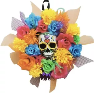 Dia De Los Muertos Floral Wreath Day of the Dead Halloween Decoration 17" - Picture 1 of 2