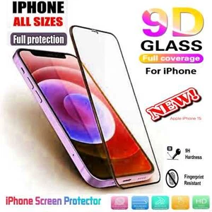 9D Full Cover Screen Protector For iPhone XR 11 12 13 14 15 16Tempered Glass - Picture 1 of 4