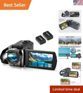 Versatile 1080P Video Camera with Webcam Functionality & Dual Batteries - Black - Picture 1 of 10