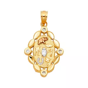 GOLD - 14K Tri Color Gold Glücksbringer Anhänger für Halskette oder Kette - Bild 1 von 4