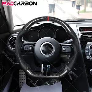 Volante de cuero perforado de fibra de carbono real apto para Mazda RX-8 Rx8 2008-2010 - Imagen 1 de 16