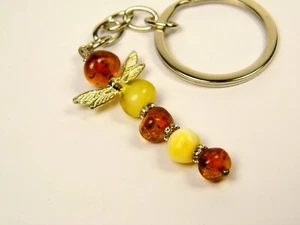 Baltic Amber Dragonfly Keychain Keyring Pendant Multicolor Natural 1199 - Picture 1 of 8