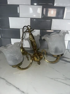 Vintage Messing Deckenleuchte 3 armig mit Glasschirmen  - Bild 1 von 6