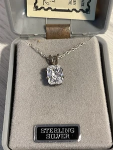 STERLING SILVER Cubic Zirconia NECKLACE Radiant Cut IN BOX - Picture 1 of 6