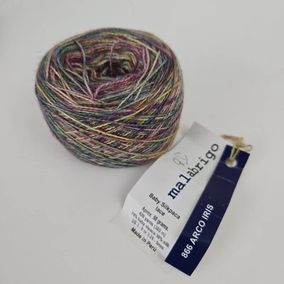 MALABRIGO Bebé Seda Paca Encaje Hilo Madeja Bebé Alpaca Seda 420 yardas 866 Arco Iris Foto 1 de 4