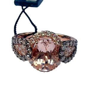 LeVian Ring Peach Morganite Chocolate Vanilla Diamonds 2.28ct 14K Rose Gold NEW - Picture 1 of 6
