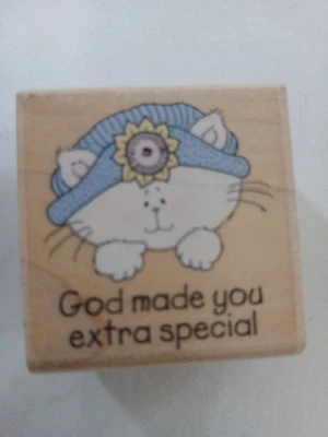 Rubber Stampede - Rubber Stamp - "God Made You Extra Special" - With Kitty VGC - Image 1 of 3
