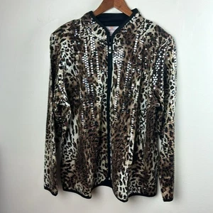 NWOT Quacker Factory Sparkle Shine Zipper Front Jacket Leopard XL A226198 - Picture 1 of 7