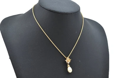 Autêntico Colar de Corrente de Pérolas Christian Dior Tom Dourado Imitação de Strass CD 7109M - Imagem 1 de 4