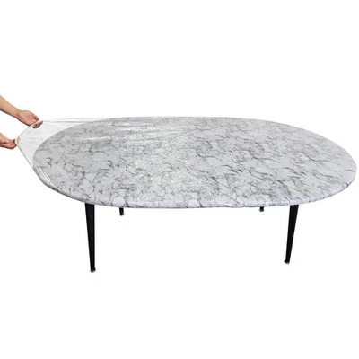 Clear Vinyl Fitted Tablecloth Waterproof Oilcloth Heavy Duty Elasticized Tabl... - Image 1 of 4