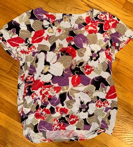 JM Collection XL Petite Large rot lila stretchig Blumen Bluse Shirt Top Azalee - Bild 1 von 2