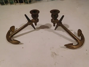 CANDELABROS ANCLA BARCO LATÓN MACIZO VINTAGE CANDELABROS DECORACIÓN NÁUTICA - Imagen 1 de 4