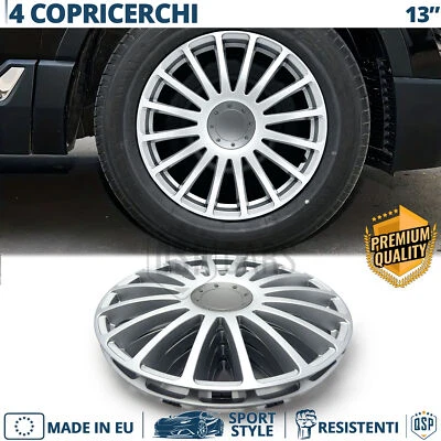 4 Copricerchi per Fiat Seicento 13'' Coppette Silver con 16 Razze MADE in EU - Immagine 1 di 4