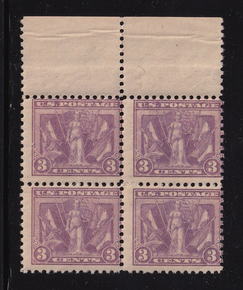 1919 Victory WWI 3c violet Sc 537 original gum MNH block of 4 CV $85 - Image 1 of 1