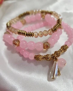 3 pcs Pink Stackable Beaded Multilayered Boho Glass Bracelet Jewelry - Bild 1 von 2