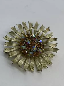 Spilla vintage Lisner foglia lunga tono oro - stile classico fiore Gb1 - Foto 1 di 7