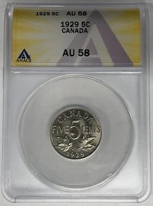 1929 Canada 5 Cent Coin ANACS AU 58 - Picture 1 of 2