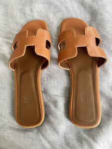 Brown Leather Italian H-Shape Sandals Size 6 US / 36 EU NWOB