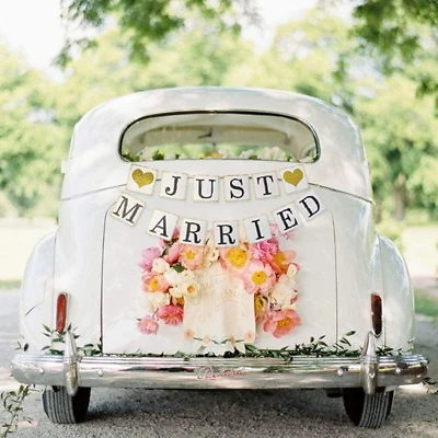 Guasslee JUST Married Banner Car Decorations, Gold Glitter Just Married Sign Gar - Image 1 of 4