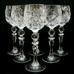 Set of 6 Russian Cut Crystal Shot Glasses 2 oz - USSR Soviet Long Stem Sherry - Picture 1 of 2