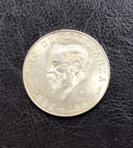 .720 Silver 1959 Cinco Pesos Coin Ano de Carranza *Mexico* Out of Circulation - Picture 1 of 2