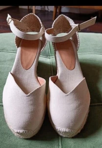 BNWT Ivory canvas Castaner Chiarita wedge espadrilles with ankle strap RRP £125 - Foto 1 di 6