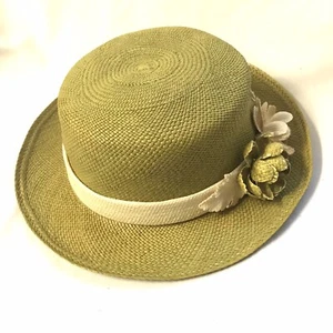 HOMERO ORTEGA GENUINE PANAMA STRAW HAT LINDEN GREEN GIRLS 49-50 CM ECUADOR NWOT - Picture 1 of 9