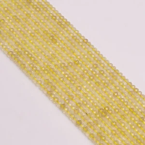 100% Natural Lemon Topaz Gemstone Round Faceted Beads 3 mm Strand 12.5" XY-220 - Picture 1 of 2