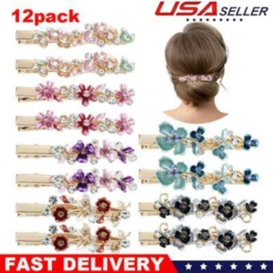 12Pcs Colorful Sparkly Glitter Crystal Hair Jewelry Rhinestone Flower Hair Clips - Picture 1 of 8