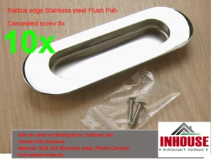 10x Radius Edge Stainless steel Flush pull handles concealed screw fix chrome - Picture 1 of 4