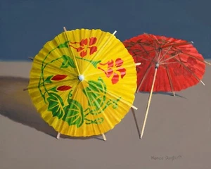 DANFORTH Paper Umbrellas, 8x10 still life realistic original oil painting - Picture 1 of 3