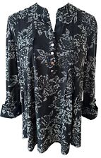 COCOMO Small Black Gray 3/4 sleeve Floral women's Pintuck Blouse Tunic shirt