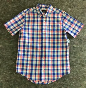 Boys Plaid Button Front Short Sleeve Blue Pink Dress Shirt Sz 16 Childrens Place - Picture 1 of 10