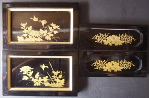 bp4 JAPANESE LACQUERED SMALL SLIDING DOOR for BUDDHIST ALTAR 4 PANELS GOLD BLACK - Bild 1 von 12