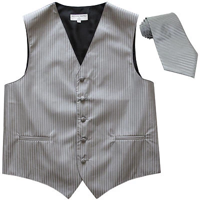 New Men's Vertical Tone on Tone stripes tuxedo Vest Waistcoat_necktie gray prom - Image 1 of 4