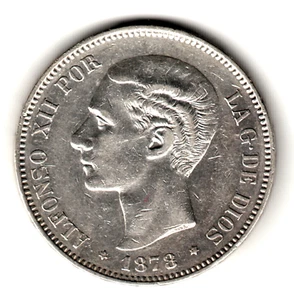 ESPAÑA 5 pesetas plata 1878 EM.M. *18* *78* Bello duro del Rey Alfonso XII - Picture 1 of 2