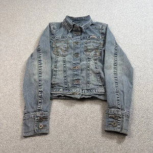 Vintage Hydraulic Denim Jacket Women XS Blue Jean Button Trucker Stretch 90s Y2K - Picture 1 of 9
