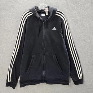 Adidas Men Sweatshirt XLT Black Hoodie Logo 3 Stripe Pockets Full Zip - Picture 1 of 12