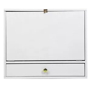 Wall-Mounted Floating Desk Folding Laptop Workstation Table With Storage Cabinet - Picture 1 of 12
